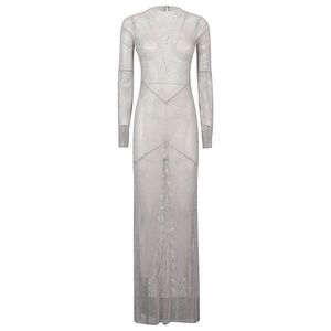 SANTA BRANDS Long Sleeve Mesh Embellished Maxi Dress Women SILVER Dresses